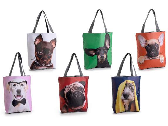 Faux leather and fabric bag with zip and Pet Color print